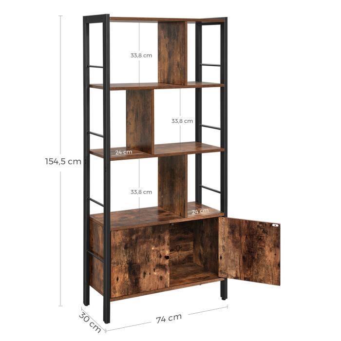 Libreria in stile industriale VASAGLE - 4 ripiani, 2 ante - 74 x 30 x 154,5 cm