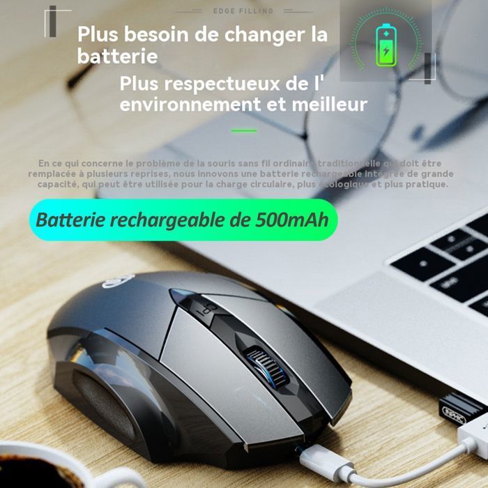 Kabellose Maus – Kingcenton – F1S – 6 Tasten – 500-mAh-Akku – Grau