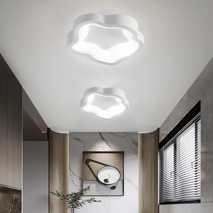 Lámpara de techo LED moderna blanca WOTTES - Lámpara de techo de 14 W con diseño floral en luz blanca fría para pasillo y baño - 2 unidades, 23 cm de diámetro