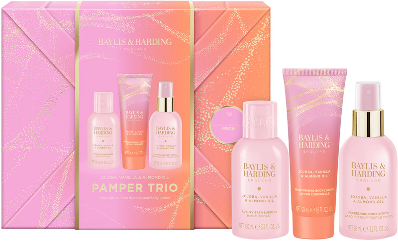 Conjunto de presente para o corpo com óleos de jojoba, baunilha e amêndoa da Baylis & Harding