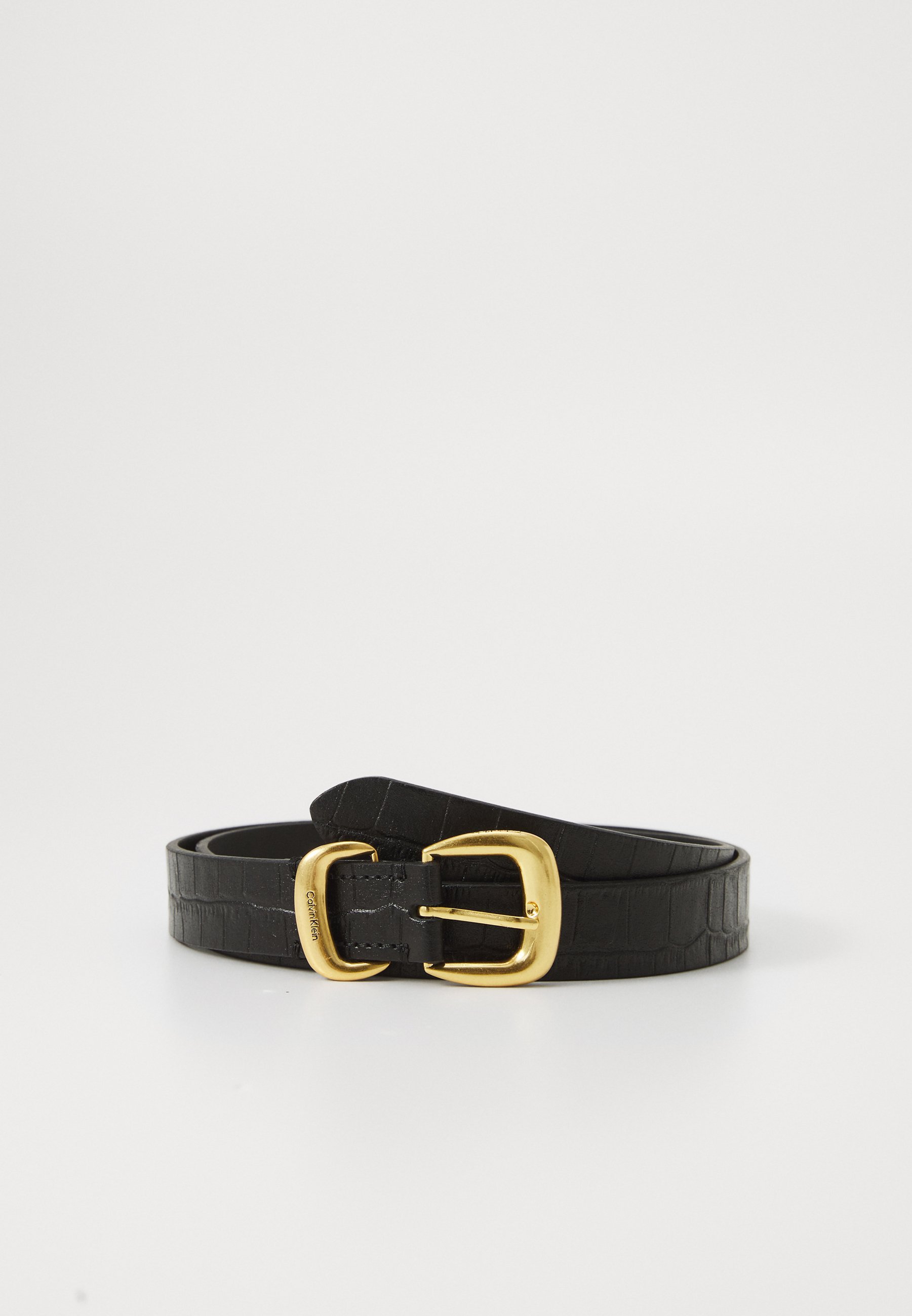 Calvin Klein CLASSIC BUCKLE - Pasek - czarny/ciemnozłoty, z efektem głębokiego zmatowienia