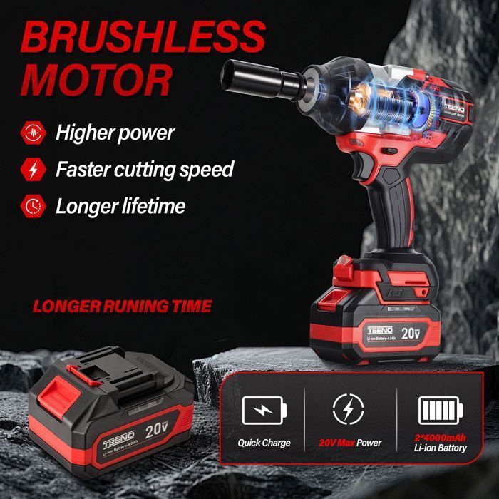Llave de impacto inalámbrica sin escobillas TEENO de 20 V - 1300 Nm - 1/2