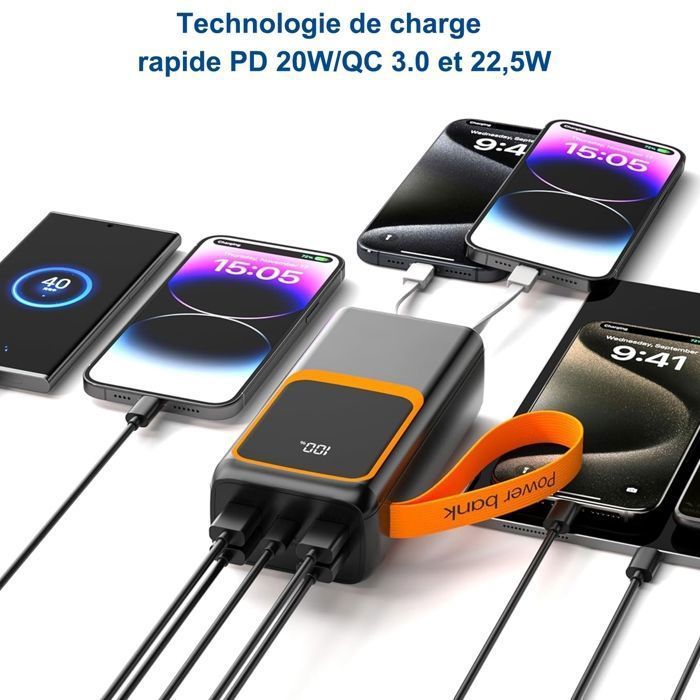 50000mAh External Battery, BYONDSELF®, 22.5W Fast Charging, 2 Inputs/6 Outputs, Integrated Type-C/Lightning, Lighting Function