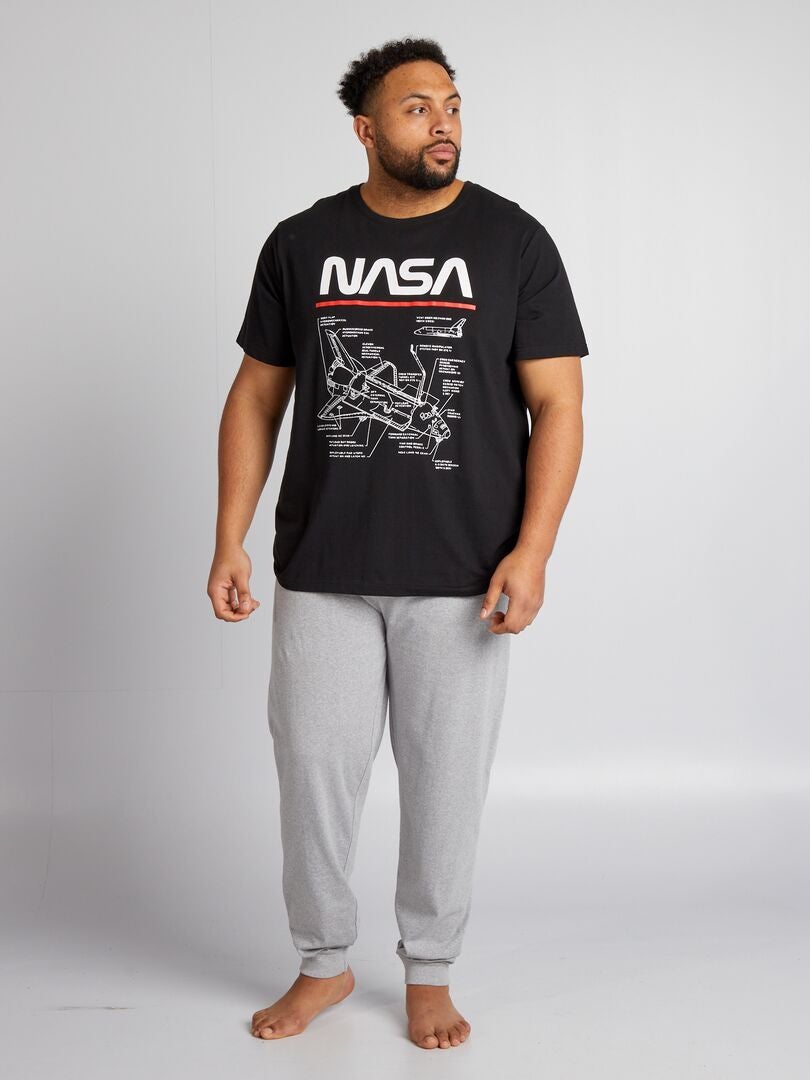 Pijama comprido 'NASA' camiseta + calça - 2 peças - PRETO