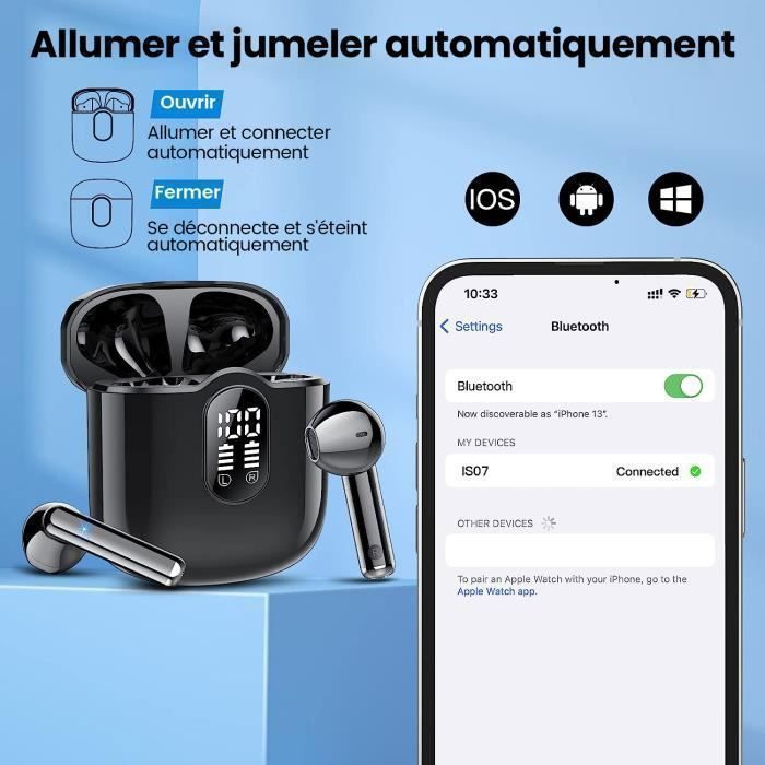 Auriculares inalámbricos Bluetooth 5.3 SWGOTA con micrófono estéreo HiFi, 40 horas de reproducción, pantalla LED, resistencia al agua IPX7 y control táctil.