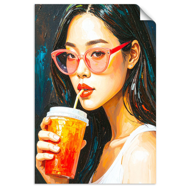 Naklejka samoprzylepna Feeby Dziewczyna w okularach pijąca Kawę 20x30