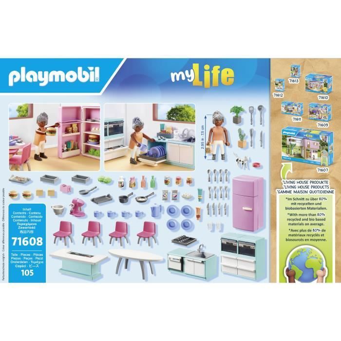 PLAYMOBIL 71608 Küche mit Kochinsel, Mein Leben, Architektenhaus, 105 Teile, ab 4 Jahren