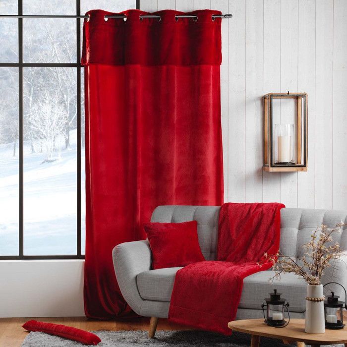 DOUCEUR D'INTERIEUR Faux fur throw 125 x 150 cm - Red - 100% polyester, washable at 30°