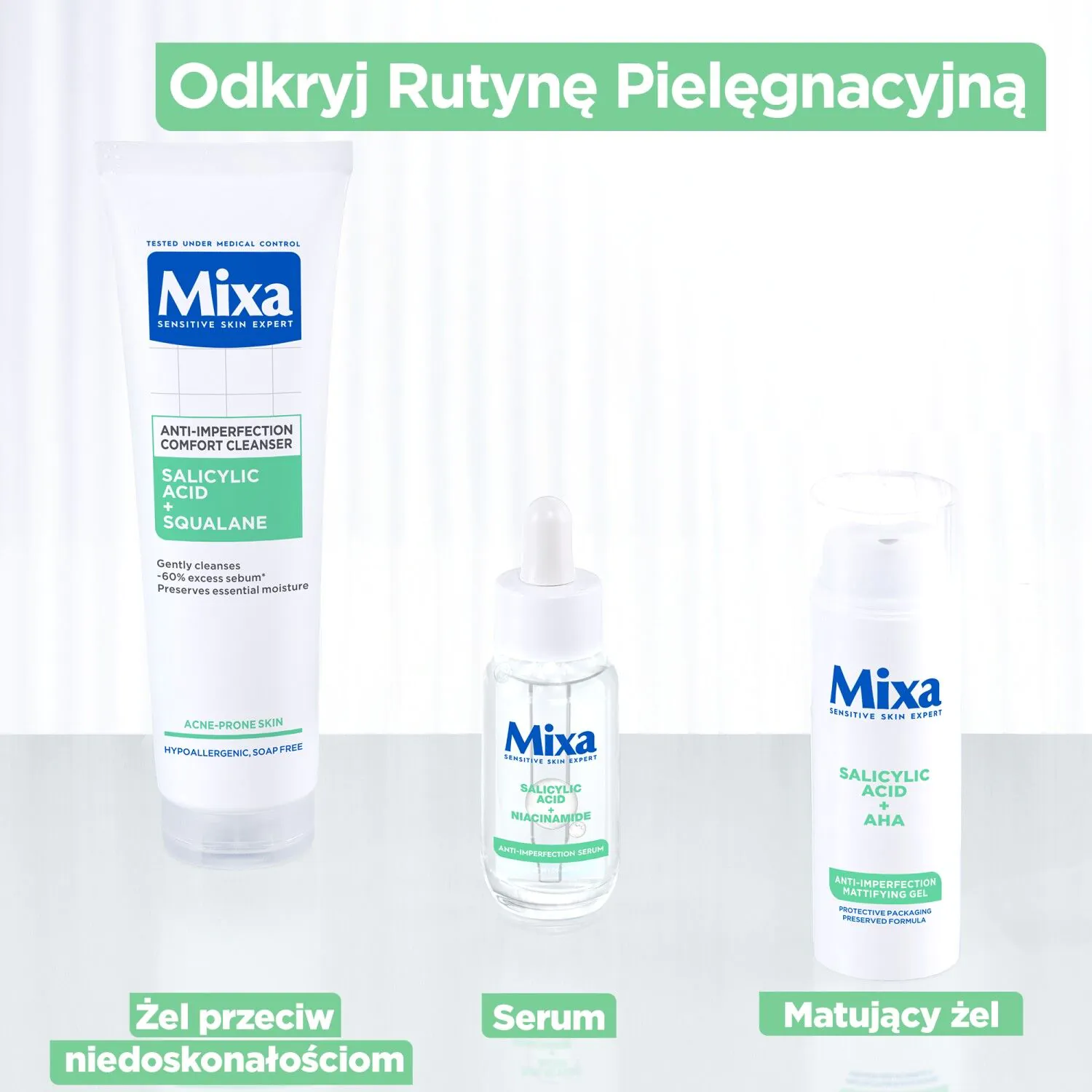 Mixa Żel oczyszczający do twarzy przeciw niedoskonałościom Kwas Salicylowy + Skwalan
