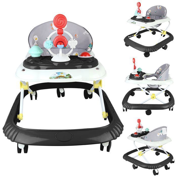 Girello musicale 3 in 1 MIPAN per bambini, nero - Portata massima 20 kg - Regolabile - Pieghevole - Antiribaltamento - Con musica + Crescita sicura