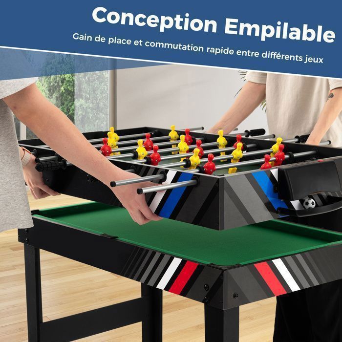 COSTWAY 4-in-1 Multigame Tafel - Kindertafelvoetbal, Pingpong, Biljart, Airhockey - 125x97x83 cm - Hout - Complete accessoires - Leeftijd 3+ - Zwart