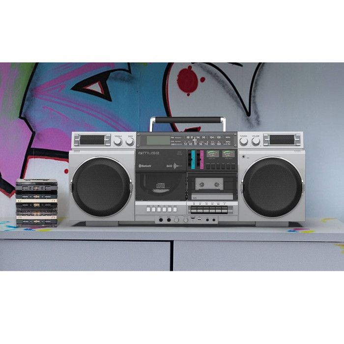 Muse M-380 GBS Portable Hi-Fi Speaker, Ghetto Blaster, Cassette Recorder, CD Player, FM Radio, Bluetooth - 80W - LCD Screen
