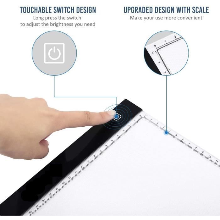 Tavoletta luminosa A4, LED ultrasottile da 4,5 mm con tre velocità di luminosità regolabile e scala precisa, ricaricabile tramite USB.
