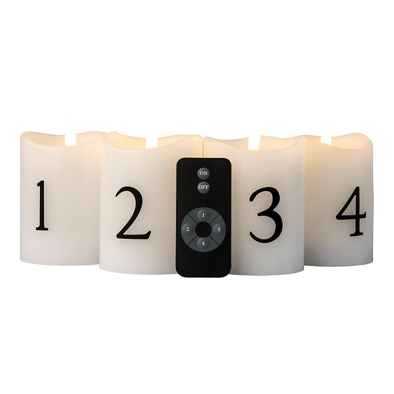 Vie Selected adventslys 4-pakning LED med tall og fjernkontroll