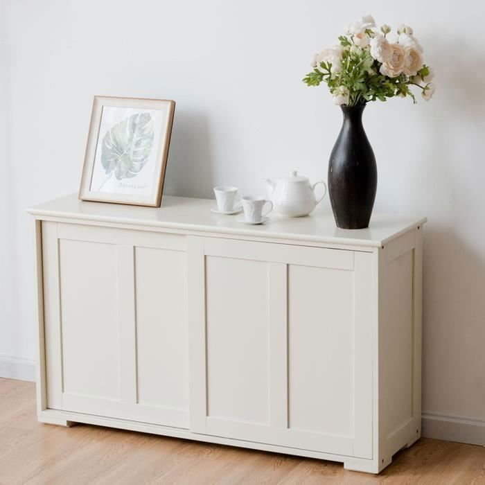 Aparador de cocina contemporáneo COSTWAY, lacado en beige, con puerta corredera y 2 estantes de MDF, 106,5 x 33 x 60 cm.