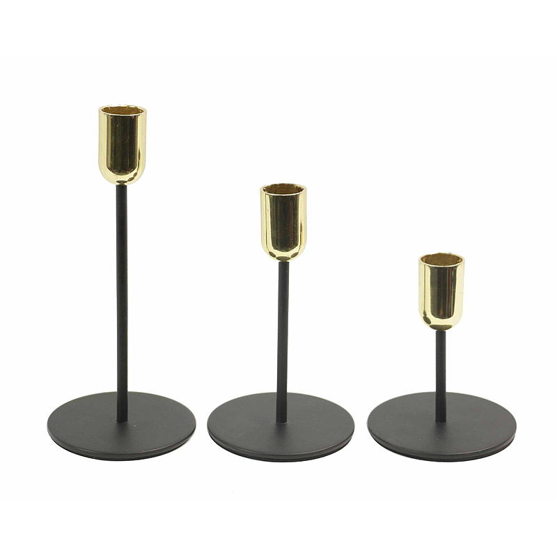 Kerzenhalter-Set für Zuhause (3er-Pack) 14, 18, 22 cm, Metall, schwarz/gold