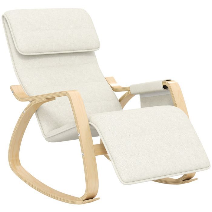 Rocking recliner chair - HOMCOM - nursing chair with adjustable footrest, side pocket and headrest, cream white