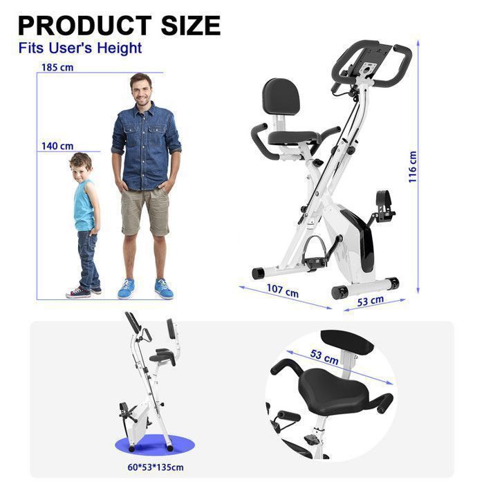 3 en 1 Vélo d'appartement Pliable - 8 Niveaux de Résistance Réglables - Volant d'Inertie 2,5KG -  Écran LCD - Siège Réglable