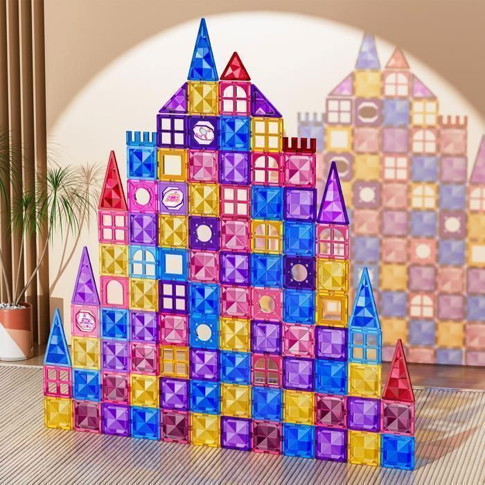 KUKUFUN Blocs magnétiques 142 pièces STEM éducatif 3-8 ans avec voiture ABS sûr