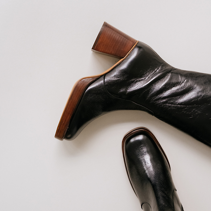 Bottes à plateformes  en cuir vieilli noir taille mollet L