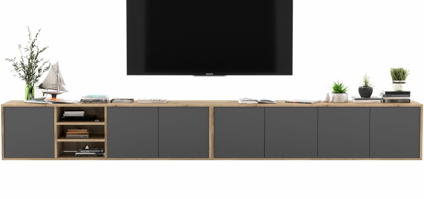 Wisząca Szafka RTV Loft Komoda Grafit MAT 300 cm