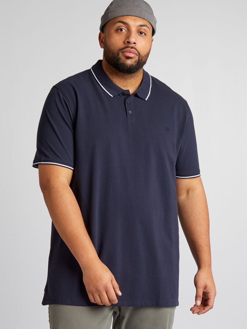 Camisa polo de algodão contrastante - azul