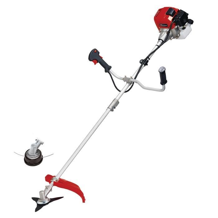 Roçadeira a gasolina Einhell GC-BC 52 I AS (motor de 2 tempos com chicote elétrico) fornecida com lâmina de 3 dentes e carretel de linha dupla.
