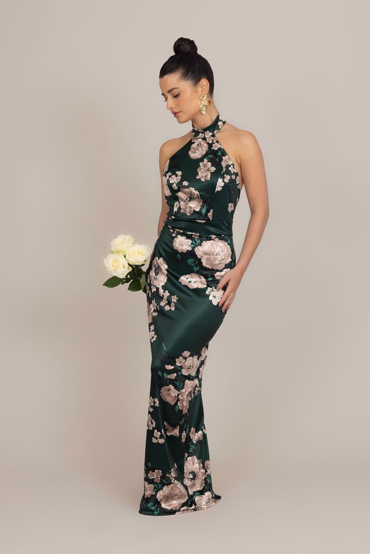 WAL G PETITE ABIGAIL Neckholderkleid - Cocktailkleid / Partykleid - Waldgrüner Print