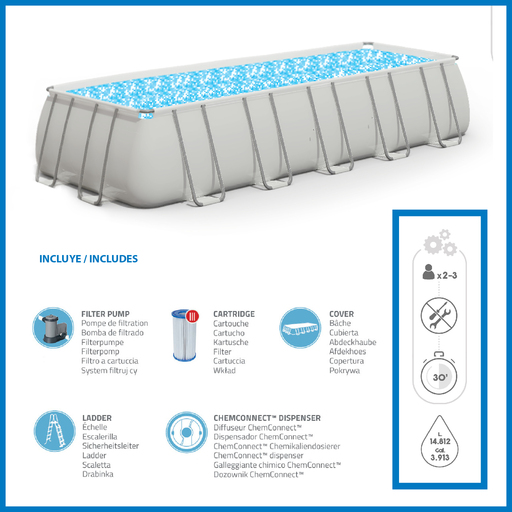 Bestway Πακέτο Ορθογώνιας Πισίνας 640x274x132 cm με Αξεσουάρ Πισίνας και Καθαριστικό Πισίνας