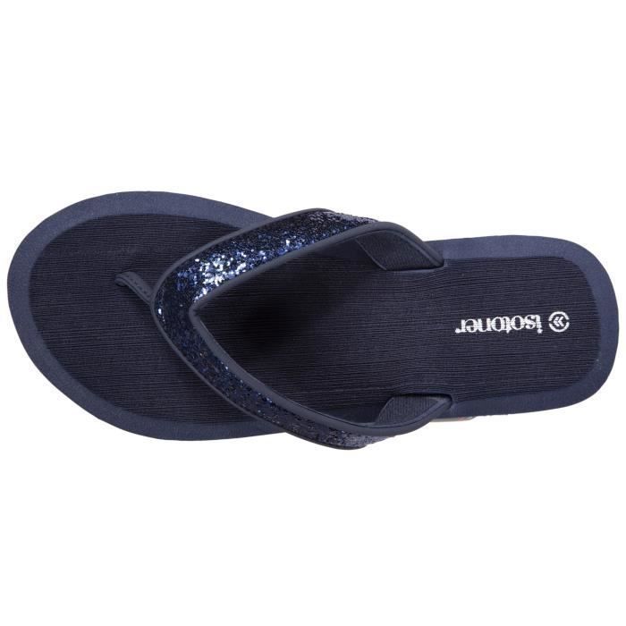 Chanclas cómodas Isotoner para mujer, parte superior suave, azul marino