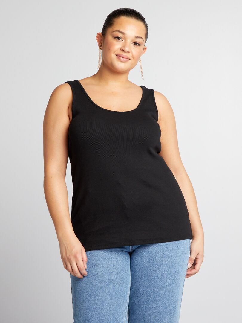 Eenvoudig geribbeld tanktopje - zwart