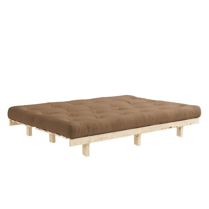 Banquette convertible futon LEAN pin coloris mocca couchage 130x190 cm.