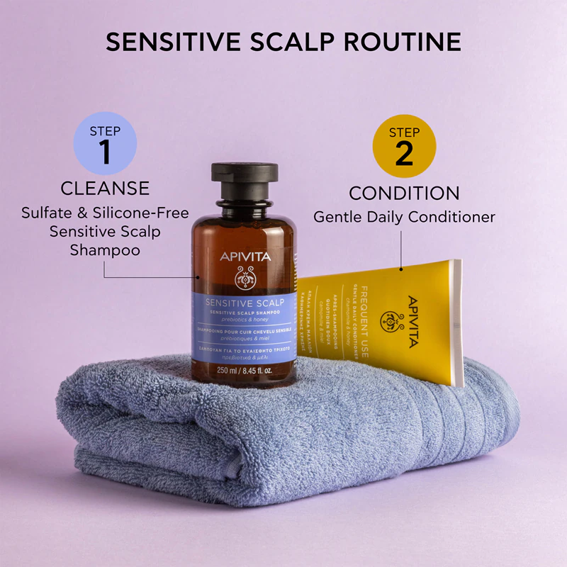 Shampoo Apivita Sensitive Scalp para couro cabeludo sensível e irritado