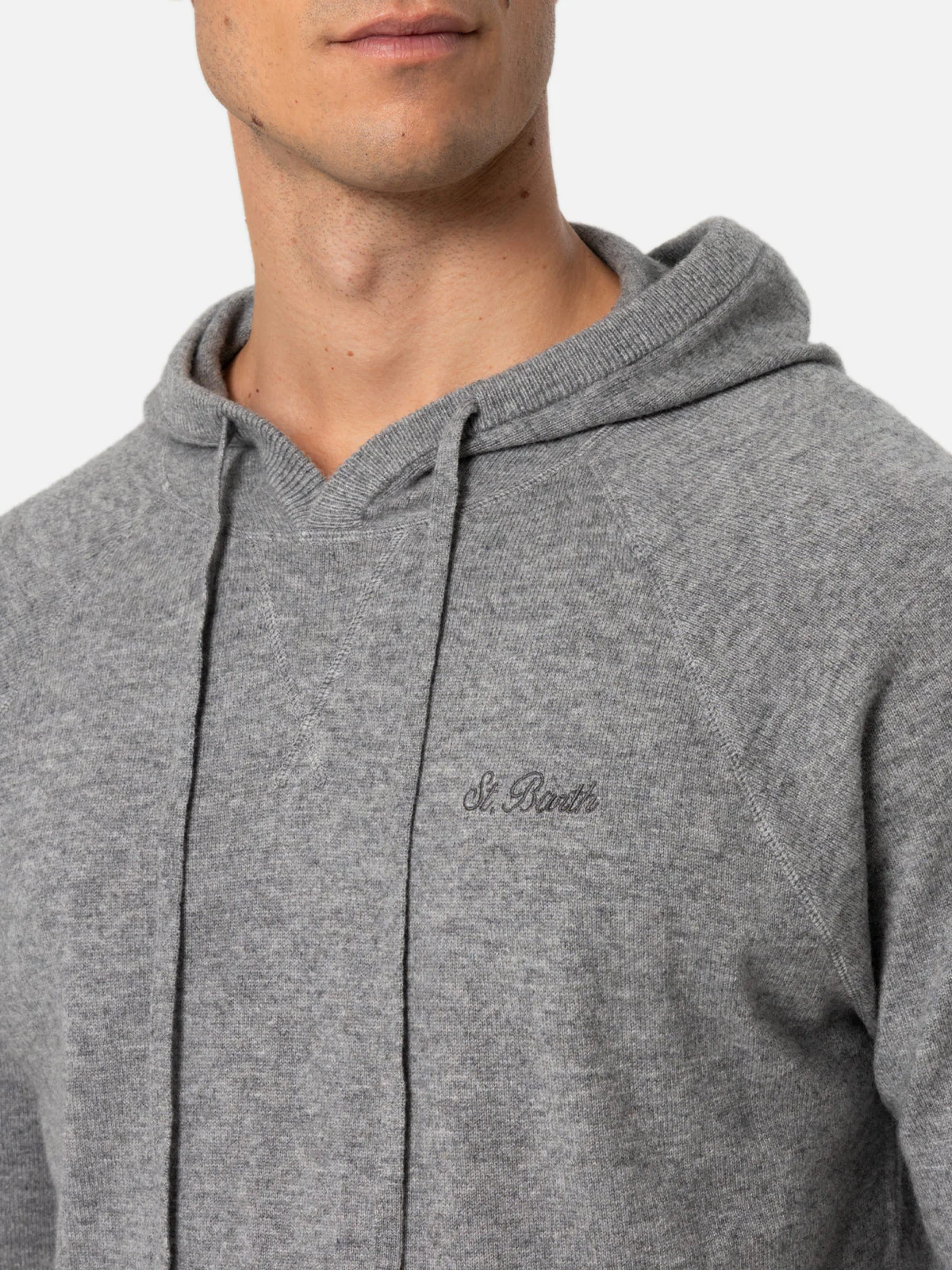 Maglione con cappuccio in misto cashmere grigio mélange da uomo Willbu