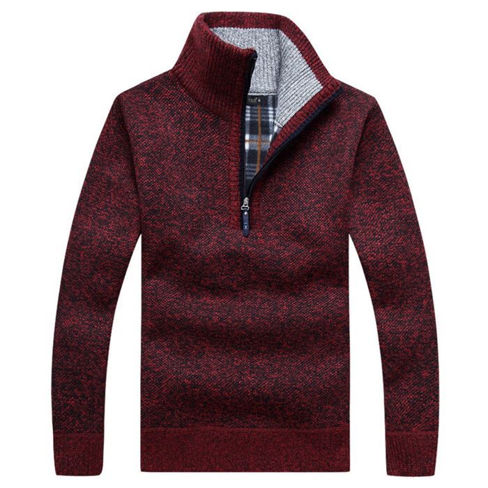 Jersey de hombre, jersey de cuello alto de punto, jersey de manga larga cálido para otoño e invierno - ROJO