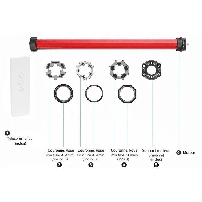 Radiografisch bediende rolluikmotor + afstandsbediening RM30MMB - SUPERROLLO - SR20935 - Diameter 60 mm - 30 Nm - Max. gordijngewicht 66 kg