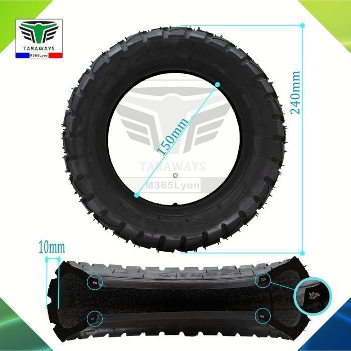 Pneu et Chambre à air 255x80 Pour Trottinette électrique Dualtron Victor - Kaabo Mantis 10 Mobygum Xenon-S  et kukirin G2 Master