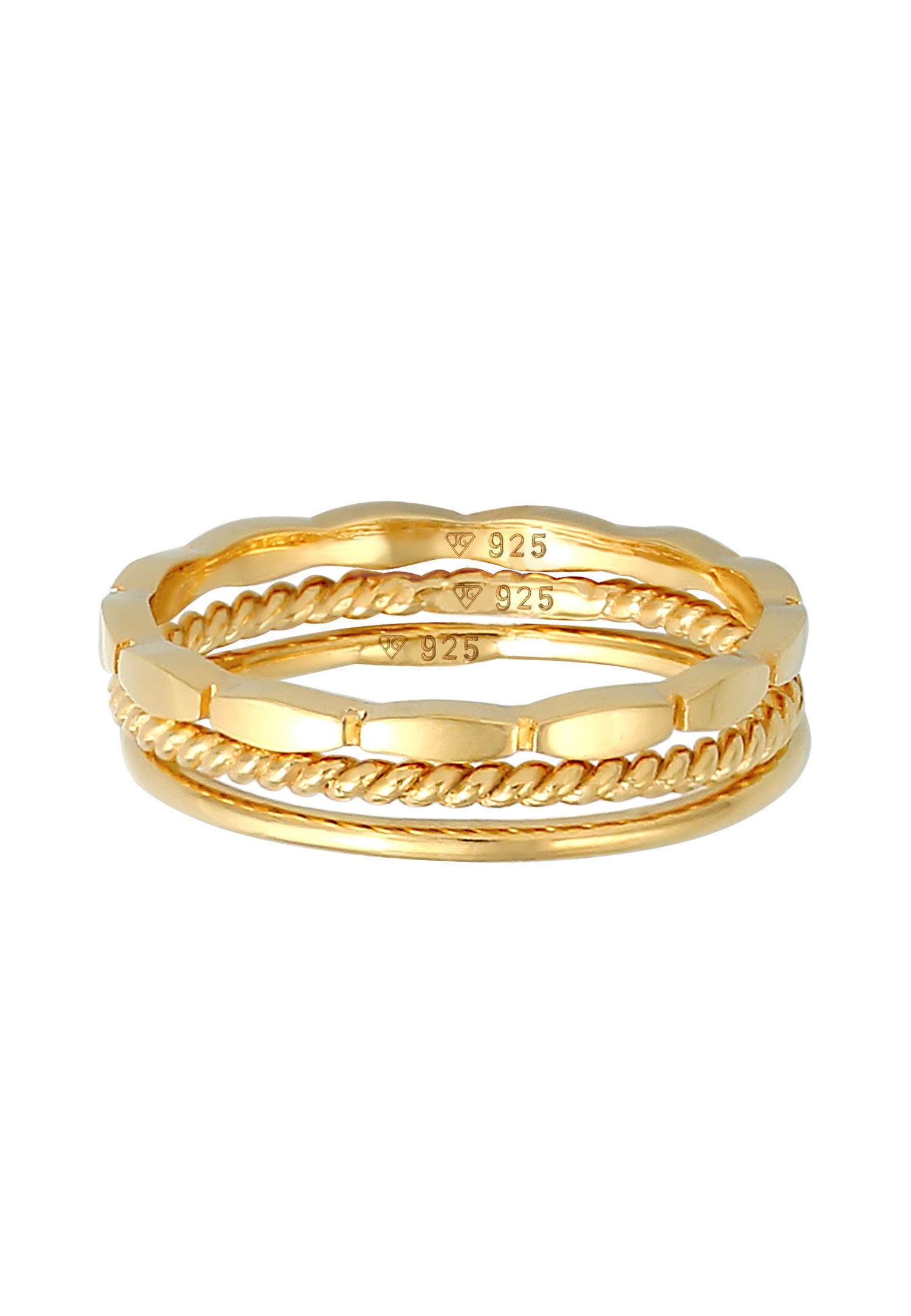 Elli Femmes Bande Empilage Trio Basique Minimaliste Intemporel Blogueur en Argent Sterling 925