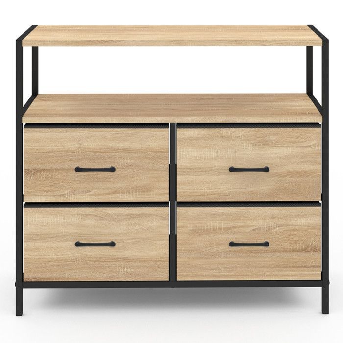 IDMARKET Commode 4 tiroirs en tissu UTAH 80 cm meuble de rangement design industriel