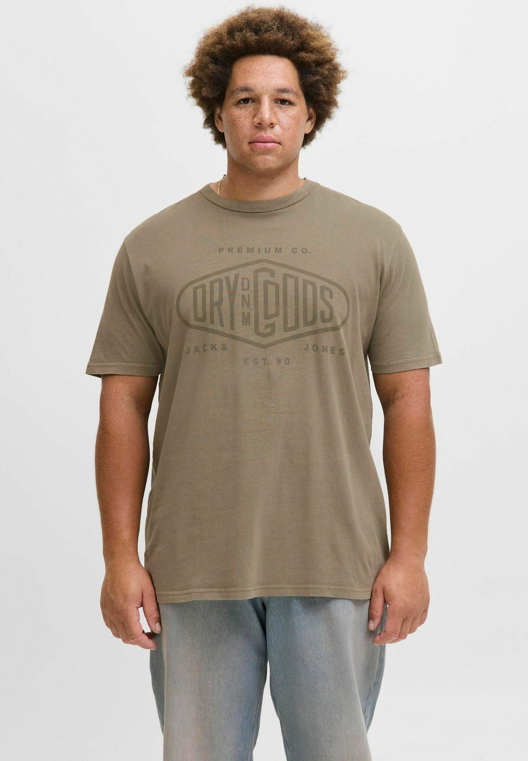 Majica s printom Jack & Jones - kameno siva