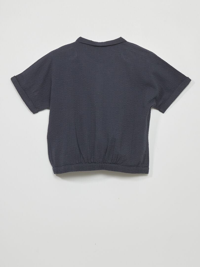 Gebreide overhemdjurk met reliëf - BLAUW