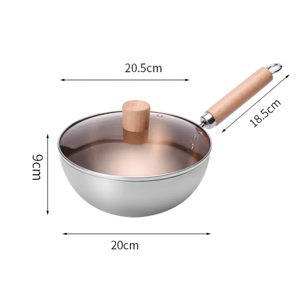 Poêle antiadhésive en acier inoxydable 430, petite poêle wok, compatible avec les plaques à induction et les cuisinières à gaz, sans revêtement, idéale pour la cuisine et les soupes.