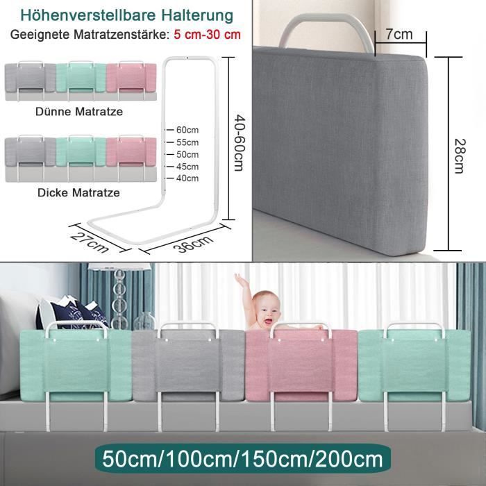 Grade de segurança para berço infantil Aufun, altura ajustável com 5 furos, proteção contra quedas (50 cm, verde)