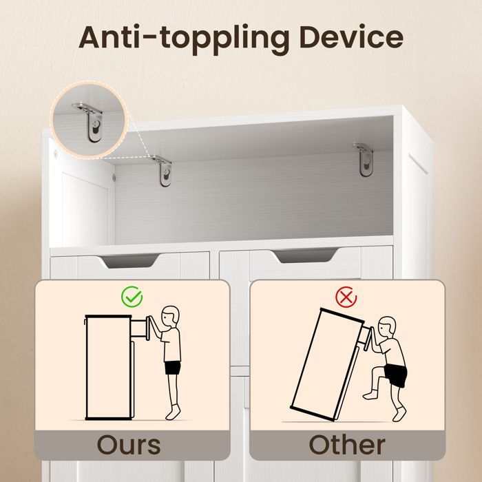 Badezimmer-Waschtischunterschrank – Bealife – Stauraum – 2 verstellbare Schubladen – verstellbare Einlegeböden – 2 Türen – Weiß – 60 x 30 x 108 cm