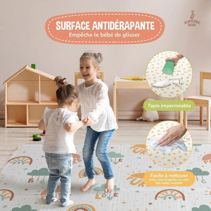 Omkeerbare en waterdichte opvouwbare speelmat - 180x120x1cm | Schuimrubberen speelmat voor kinderen - PURE BIG LOVE | SUPERBE BABE