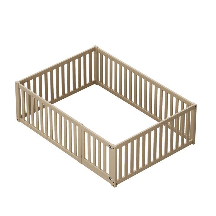 Cama infantil de 140x200cm, cama baja con barandilla y puerta de seguridad, cama Montessori para niñas y niños, madera natural, para decoración navideña.