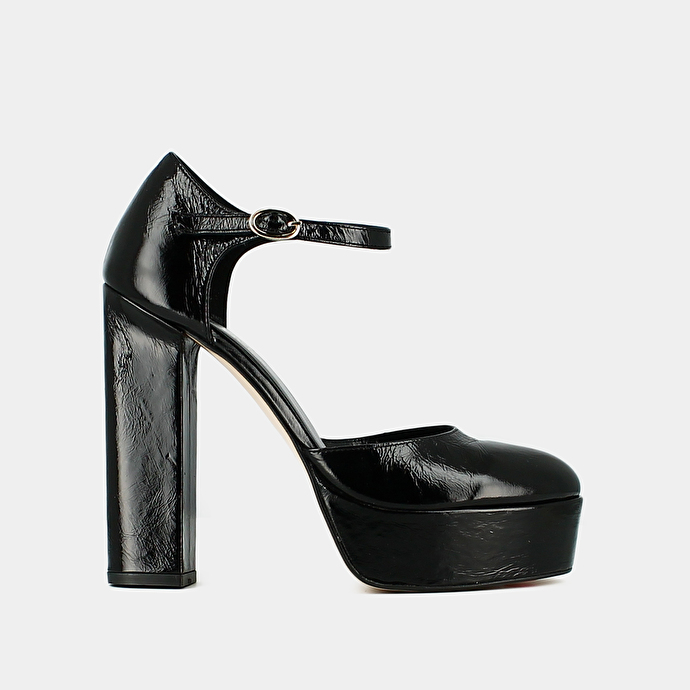 Salomés à talons et plateformes  en cuir brillant noir