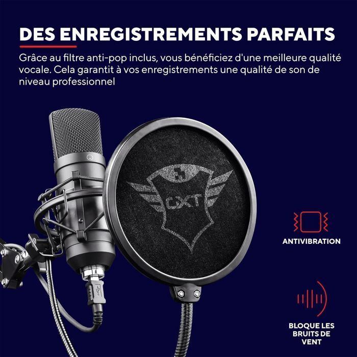 Micrófono USB cardioide Trust Gaming GXT 252+ Emita Plus con brazo para micrófono, ideal para podcasting, streaming y YouTubers – Negro