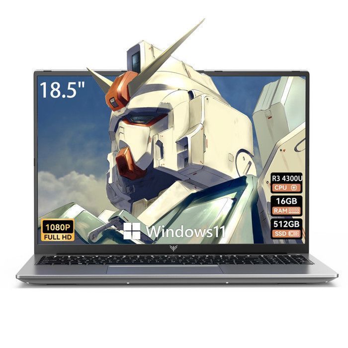Laptop da 18,5 pollici, AMD Ryzen 4300U (4 core/4 thread, fino a 3,7 GHz), 16 GB di RAM DDR4 + SSD da 512 GB, batteria da 7000 mAh, Bluetooth 5.0.
