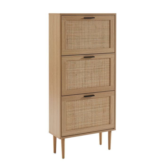 AMANA Schuhschrank aus Rattan mit 3 Türen, 60 cm - Holz